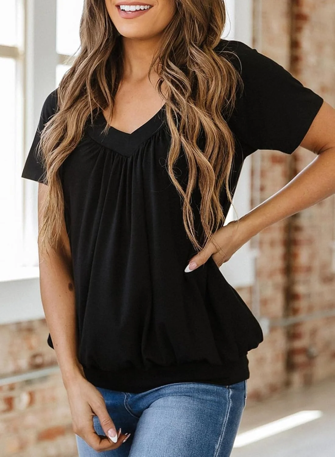 تی شرت آستین کوتاه دکمه دار یقه گرد زنانه Dokotoo