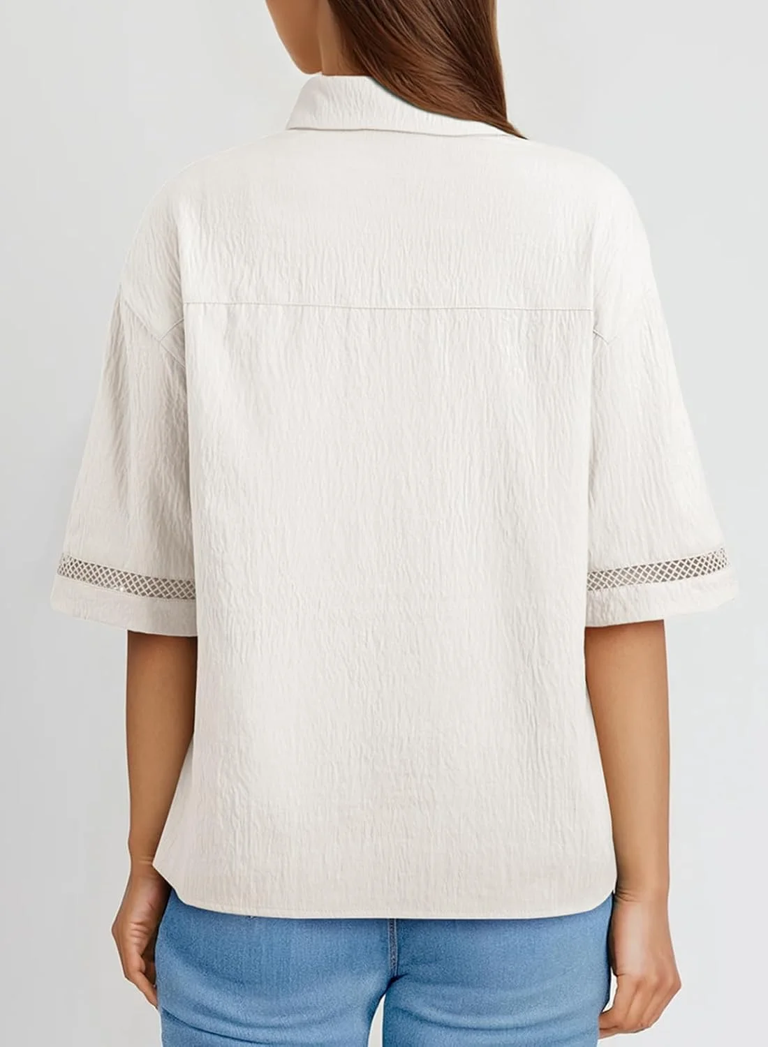 تاپ زنانه تابستانی Dokotoo، شومیز آستین کوتاه یقه هفت، بلوز دکمه دار، رنگ بژ، سایز S