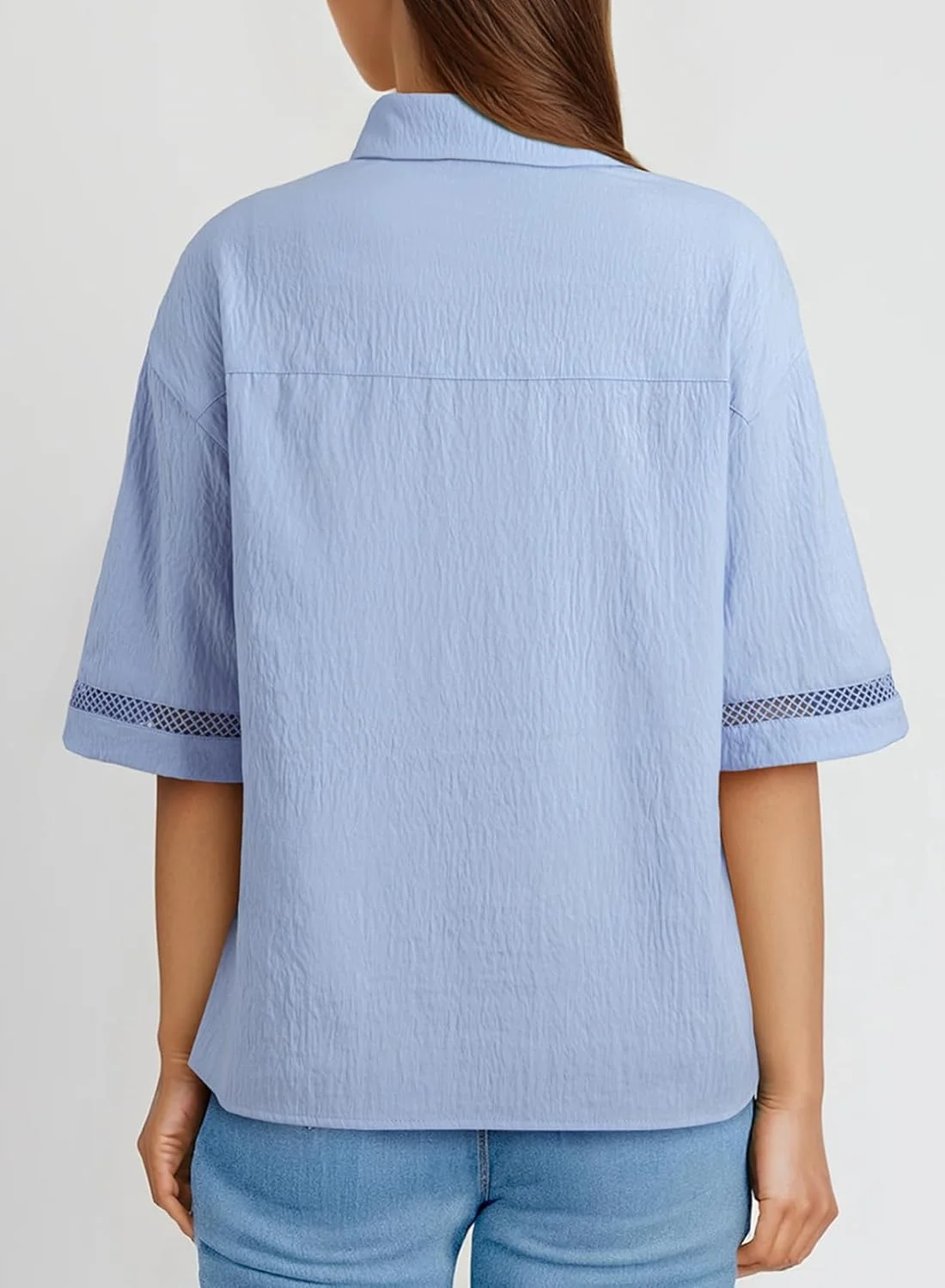 تاپ زنانه Dokotoo، مناسب تابستان، شیک و غیر رسمی، یقه هفت، آستین کوتاه، بلوز دکمه دار، آبی، سایز S