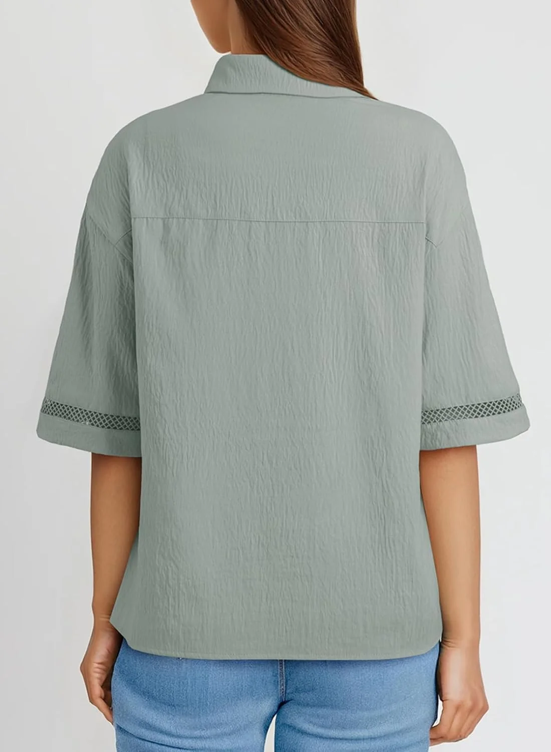 تاپ های زنانه تابستانی Dokotoo، لباس های غیر رسمی، یقه هفت، آستین کوتاه، بلوزهای دکمه دار یکدست، سبز، سایز S