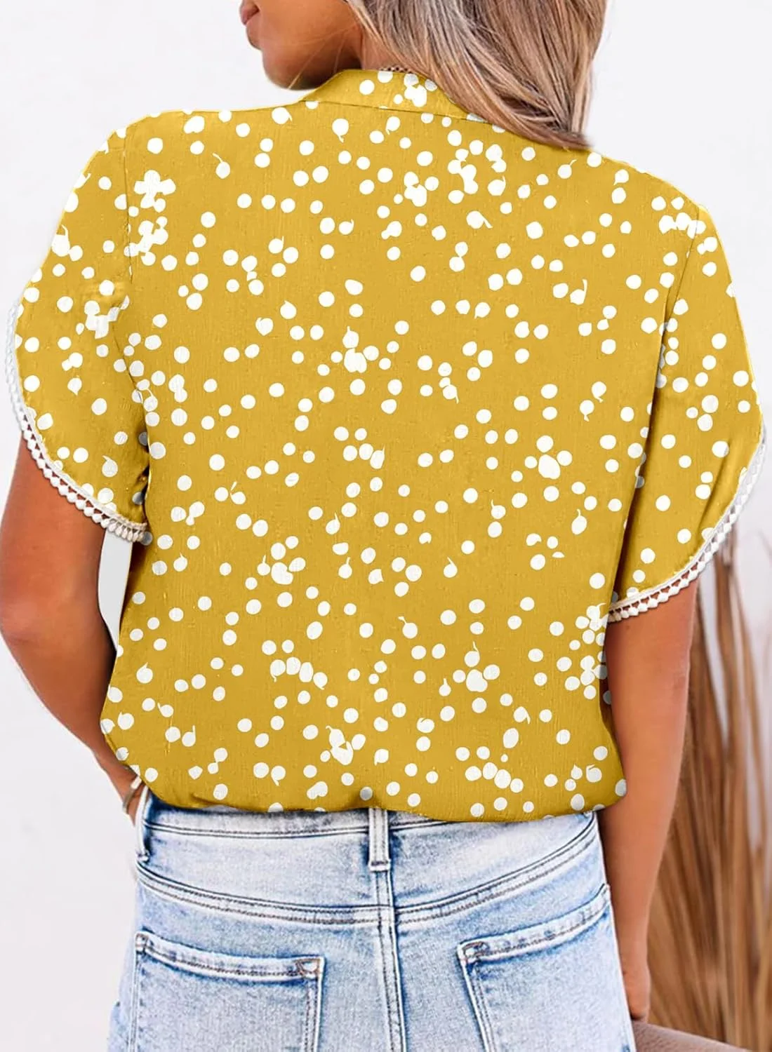 تاپ زنانه Dokotoo، بلوزهای آستین کوتاه یقه هفت دکمه دار طرح گلدار به سبک بوهو، مناسب تابستان