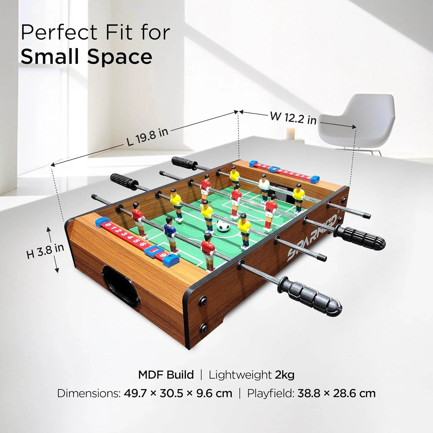 میز فوتبال دستی کوچک اسپارنود فیتنس مدل SFT-10، 2 فوت – بازی فوتبال رومیزی داخل سالن با 12 بازیکن، شمارشگر دستی، قاب MDF مستحکم و میله های آهنی – طراحی جمع و جور و قابل حمل – شامل 2 توپ میز فوتبال دستی کوچک اسپارنود فیتنس مدل SFT-10، 2 فوت – بازی فوتبال رومیزی داخل سالن با 12 بازیکن، شمارشگر دستی، قاب MDF مستحکم و میله های آهنی – طراحی جمع و جور و قابل حمل – شامل 2 توپ