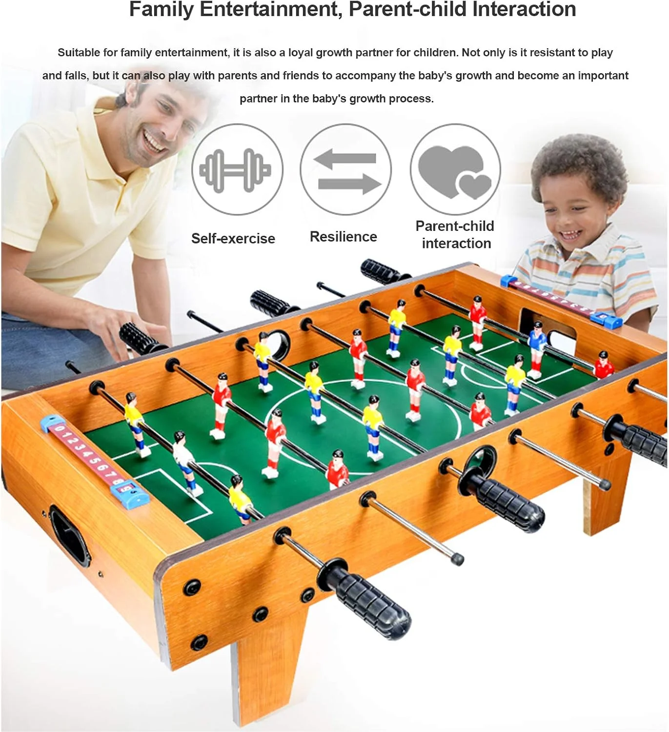 فوتبال دستی رومیزی ۱۴ اینچی QRSTUVW با ۴ توپ، میز بازی فوتبال چوبی سایز کوچک برای داخل و خارج از خانه، مناسب برای کودکان، شب های خانوادگی، Ba B6+:XL