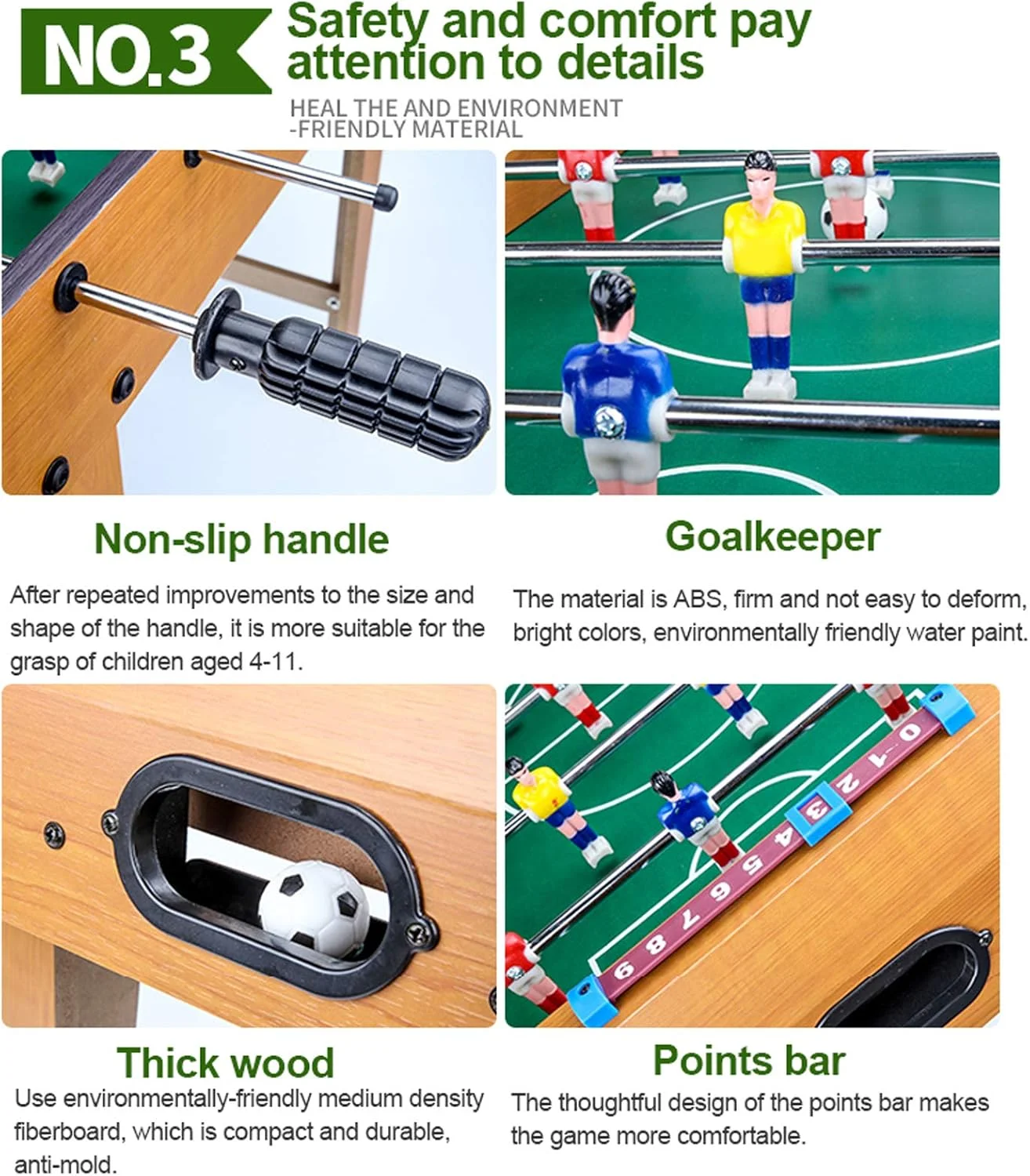 فوتبال دستی رومیزی ۱۴ اینچی QRSTUVW با ۴ توپ، میز بازی فوتبال چوبی سایز کوچک برای داخل و خارج از خانه، مناسب برای کودکان، شب های خانوادگی، Ba B6+:XL
