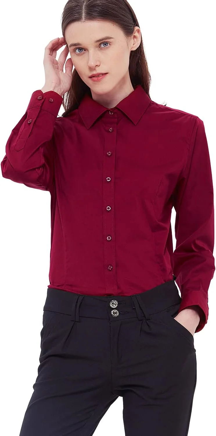 DIYUS بلوز زنانه دکمه دار آستین بلند نخی کشی و جذب