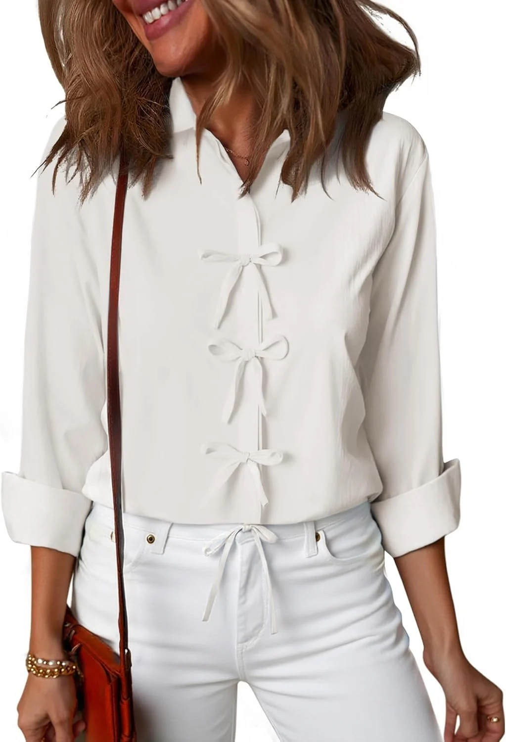 پیراهن های دکمه دار زنانه Deer Lady، بلوز آستین بلند با پاپیون، مناسب استایل رسمی و غیر رسمی