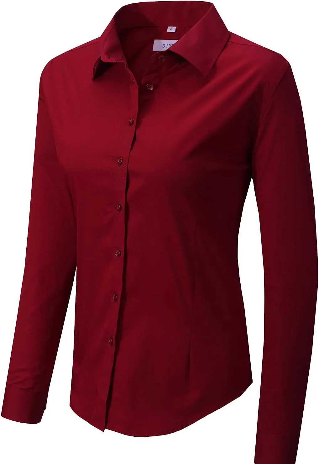 DIYUS بلوز زنانه دکمه دار آستین بلند نخی کشی و جذب