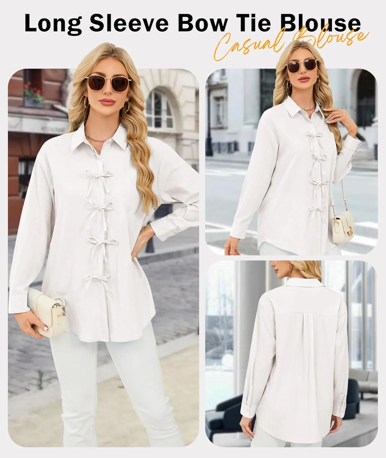 پیراهن های دکمه دار زنانه Deer Lady، بلوز آستین بلند با پاپیون، مناسب استایل رسمی و غیر رسمی