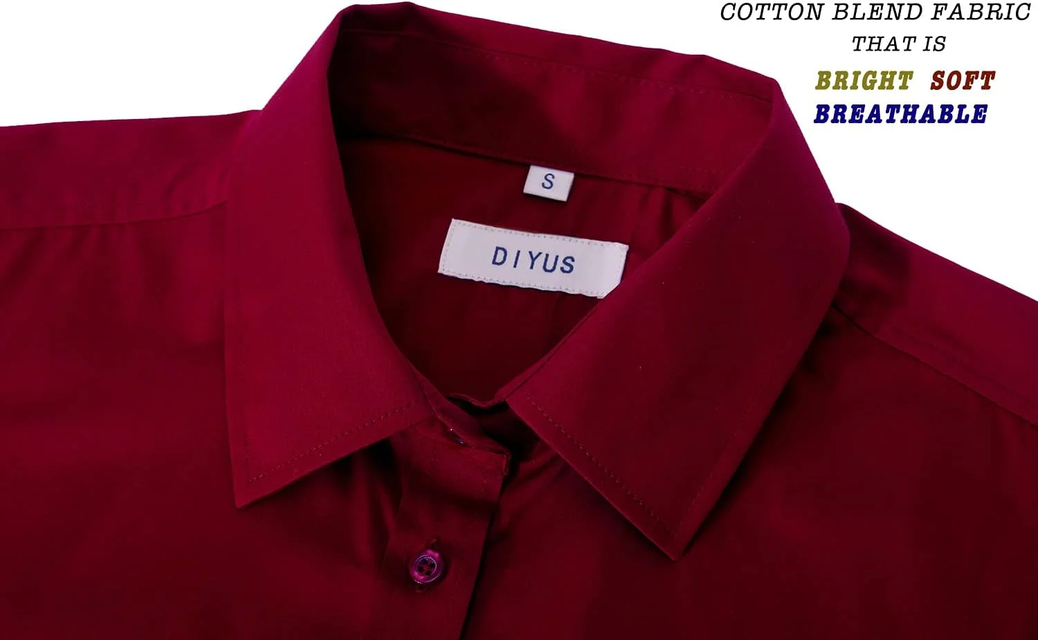 DIYUS بلوز زنانه دکمه دار آستین بلند نخی کشی و جذب