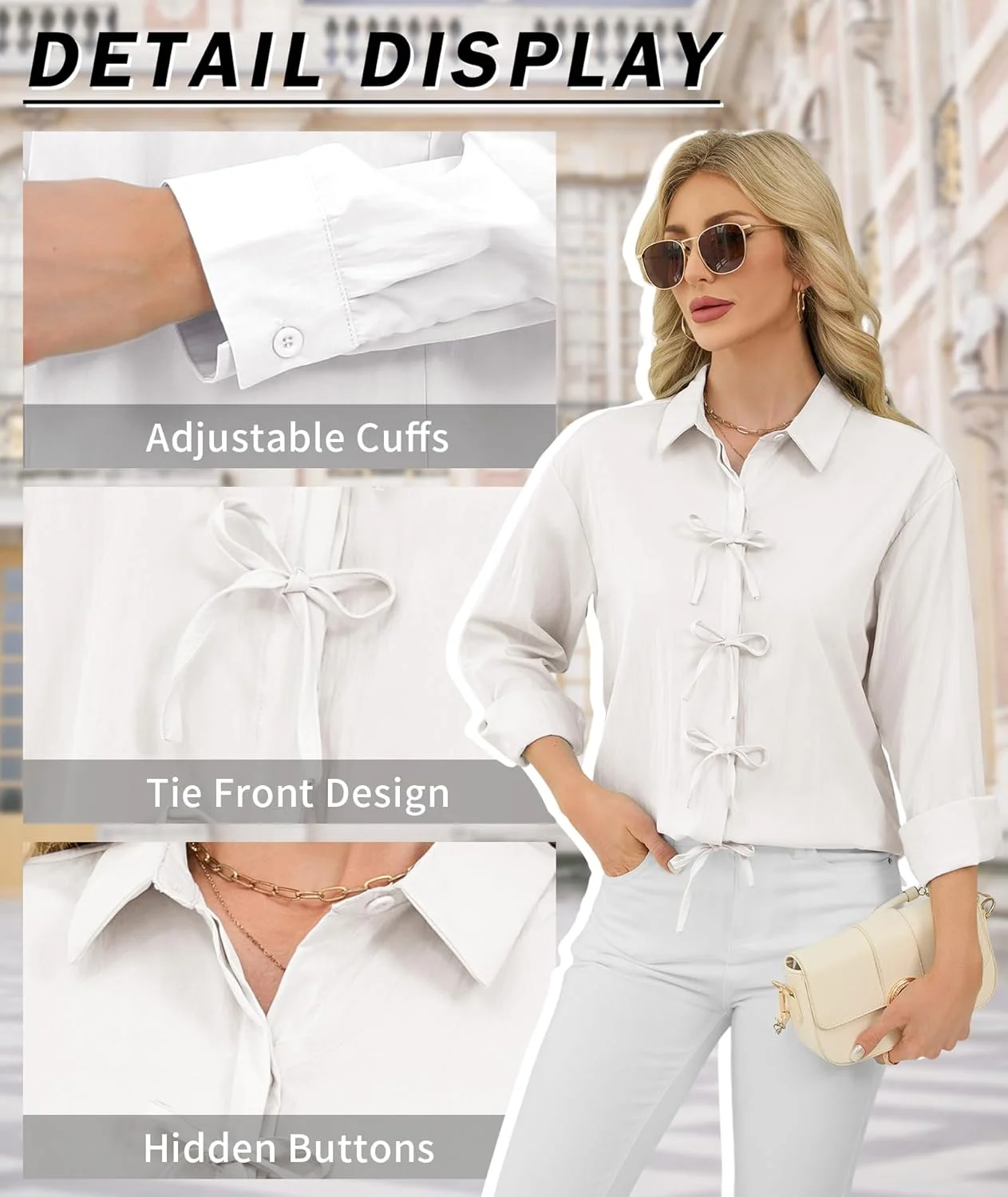 پیراهن های دکمه دار زنانه Deer Lady، بلوز آستین بلند با پاپیون، مناسب استایل رسمی و غیر رسمی