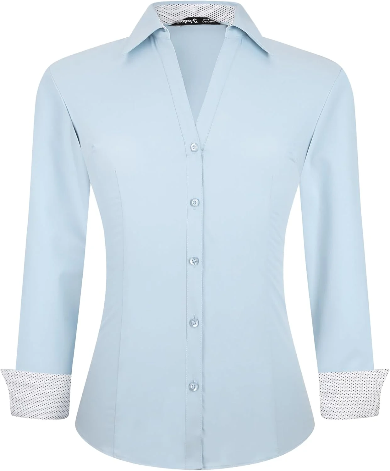 پیراهن دکمه دار زنانه Damipow، آستین بلند، مدل کلاسیک، ضد چروک، یقه هفت، مناسب کار، آبی، M