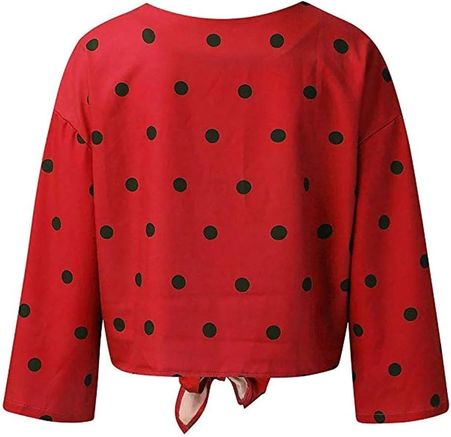 CYRong بلوز زنانه یقه هفت دکمه دار آستین بلند طرح خال خالی