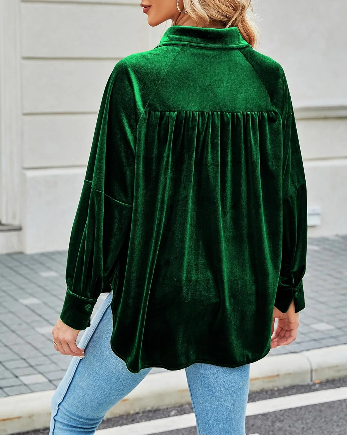 CYLADY پیراهن های مخملی زنانه، مدل بزرگ، یقه هفت، دکمه دار، آستین بلند، بلوز های مخملی وینتیج
