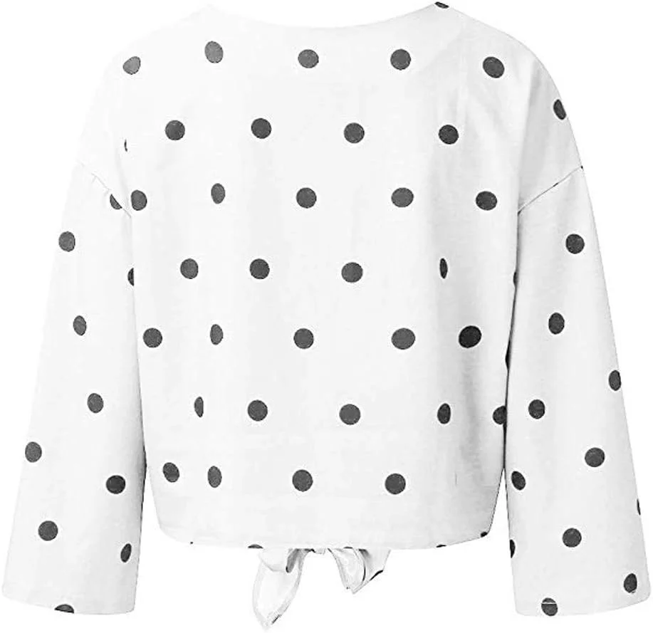 CYRong بلوز زنانه یقه هفت دکمه دار آستین بلند طرح خال خالی