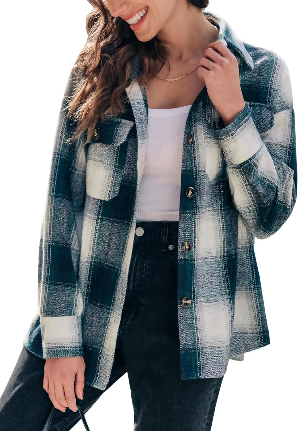 بلوز آستین بلند زنانه CUPSHE، تیشرت آستین بلند، بلوزهای گشاد غیر رسمی، پیراهن دکمه دار، تاپ با جیب