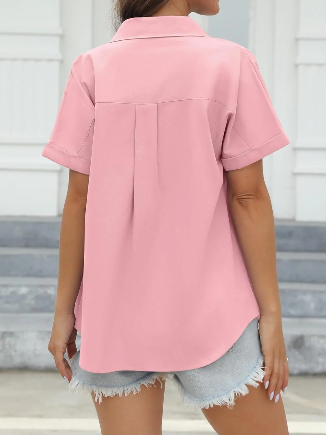 پیراهن آستین کوتاه زنانه CUNLIN، 100% پنبه، دکمه دار، بلوز زنانه، تاپ های غیر رسمی تابستانی با جیب
