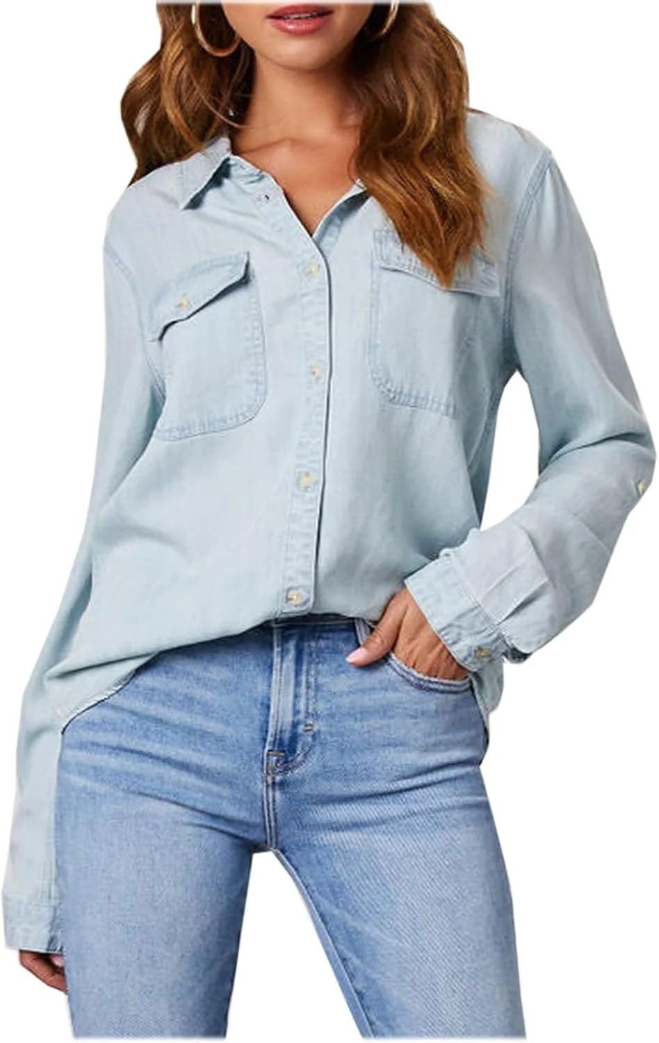 پیراهن جین ctdiral زنانه، بلوز آستین بلند دکمه دار غیر رسمی، پیراهن جین با جیب، مدل غربی