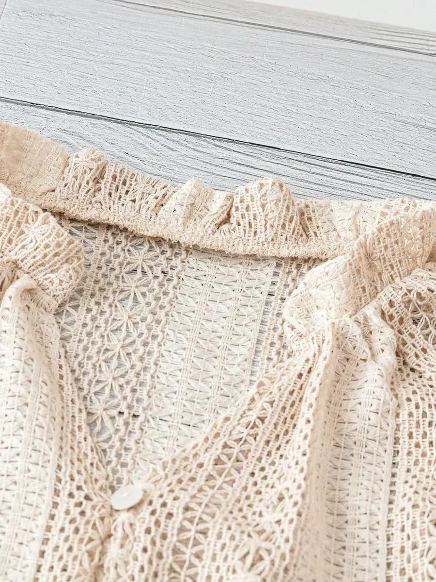 بلوز زنانه یقه هفت بافتنی، پیراهن آستین پفی دکمه دار غیر رسمی، بلوز شیک و تنفسی