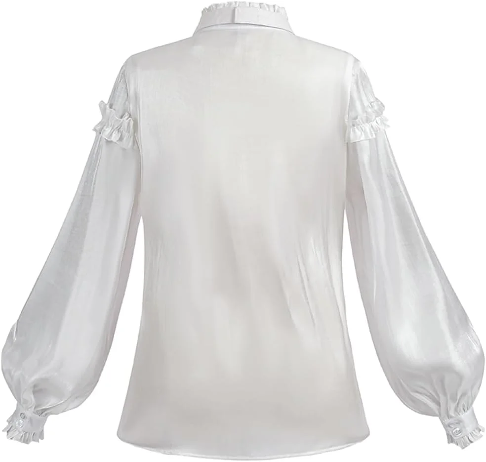 CR ROLECOS بلوز زنانه ویکتوریایی، پیراهن دکمه دار ادواردین، آستین بلند، تاپ های بلوز قدیمی