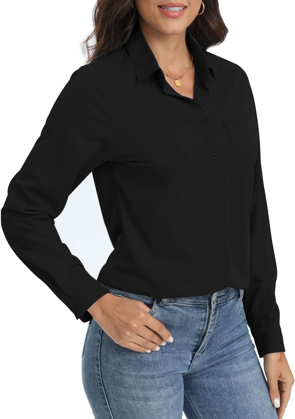 بلوز زنانه راه راه آستین بلند یقه دار مناسب کار اداری به همراه جیب