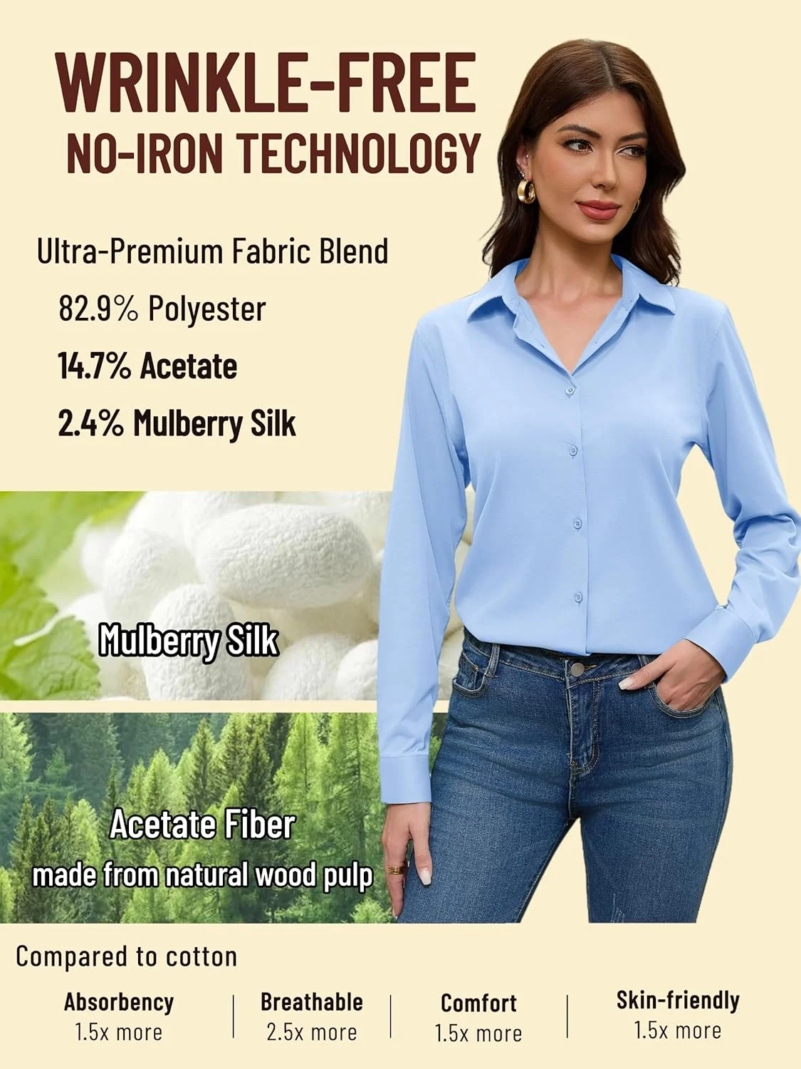 بلوز آستین بلند ابریشم توت زنانه COUXILY، نرم، بدون نیاز به اتو و بدون چروک، مناسب برای کار و استفاده روزمره