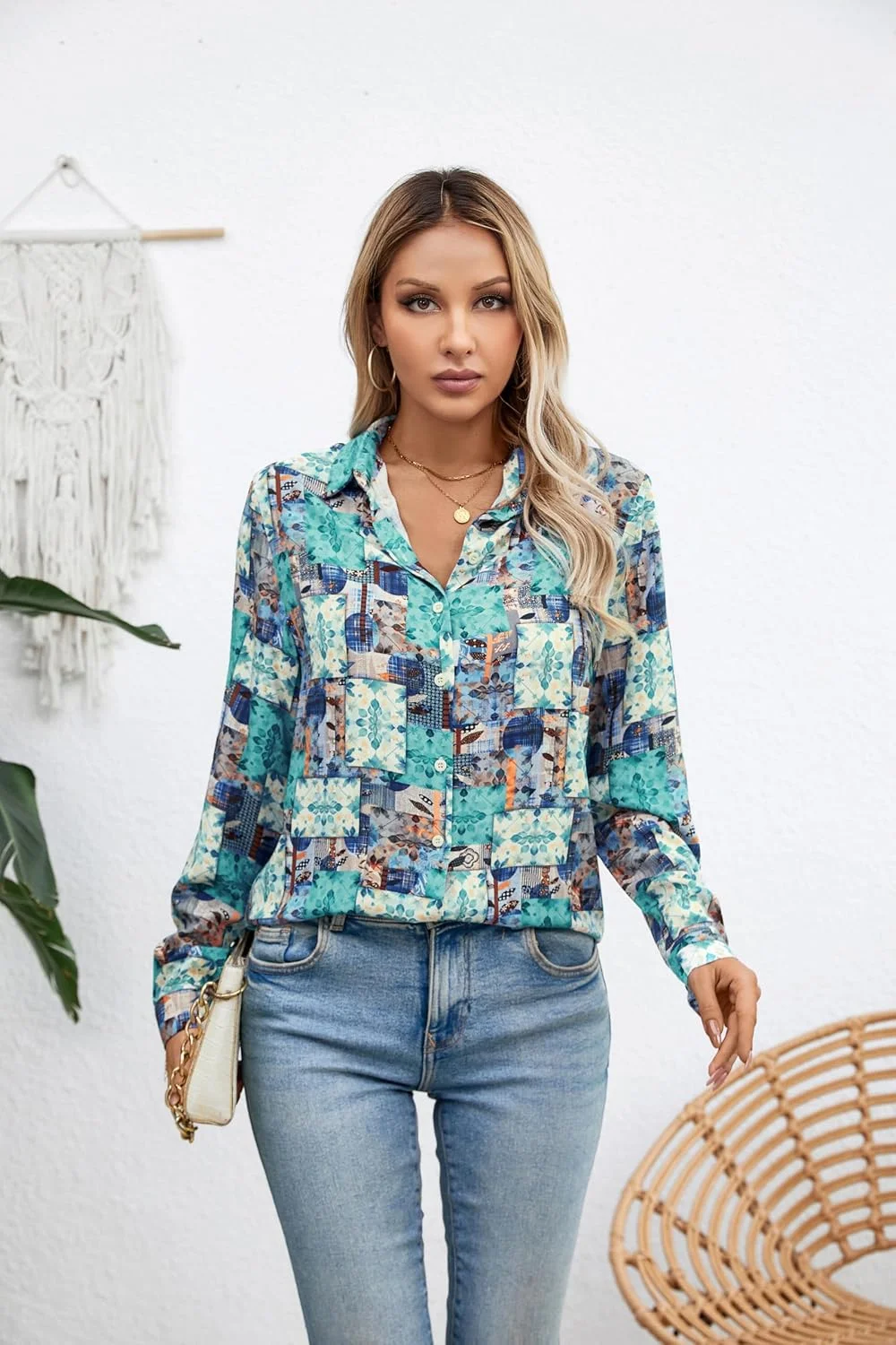 کوکسیلی بلوز زنانه، بلوزهای آستین بلند دکمه دار شیک، تاپ های غیر رسمی و مناسب کار