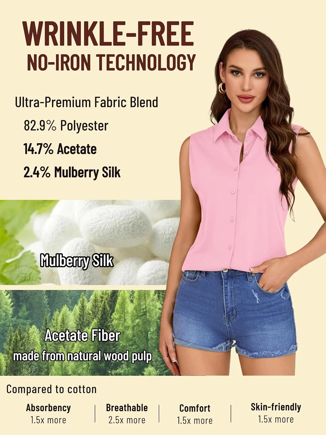 بلوز و شومیز آستین حلقه ای دکمه دار زنانه بدون چروک و بدون نیاز به اتو COUXILY، تاپ های کار غیر رسمی با تانک ابریشم توت