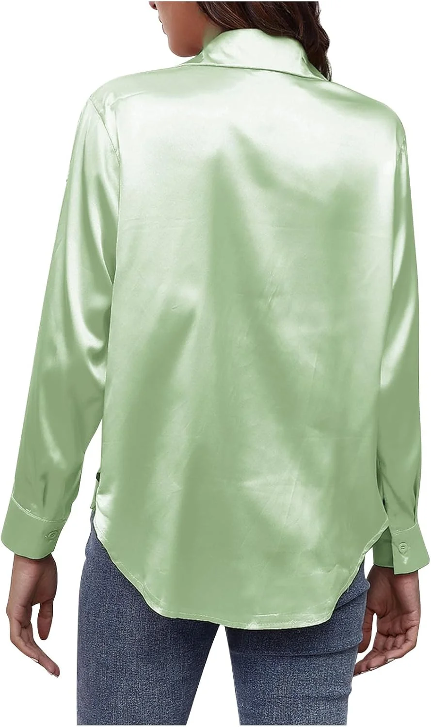 پیراهن ابریشمی ساتن زنانه، بلوز کار راحت، آستین بلند، تی شرت دکمه دار، تاپ پیراهن ابریشمی نرم و سبک