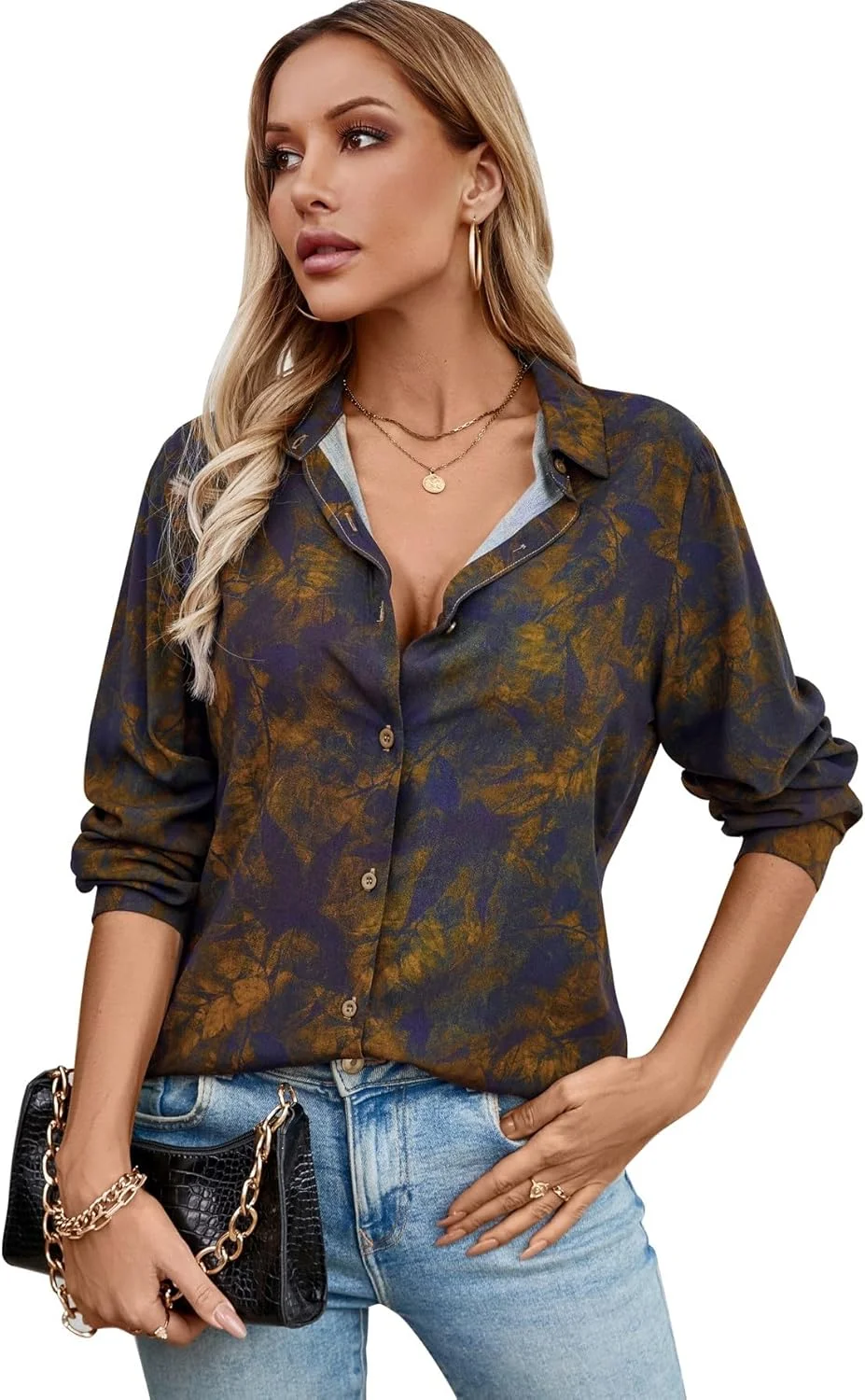 کوکسیلی بلوز زنانه، بلوزهای آستین بلند دکمه دار شیک، تاپ های غیر رسمی و مناسب برای کار