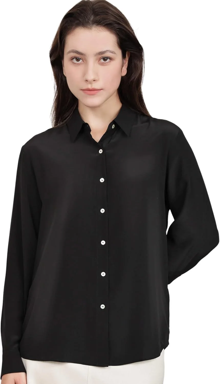 بلوزهای ابریشمی زنانه COLD POSH، آستین بلند، 100% ابریشم خالص، بلوزهای دکمه دار ظریف، تاپ های نرم و خنک