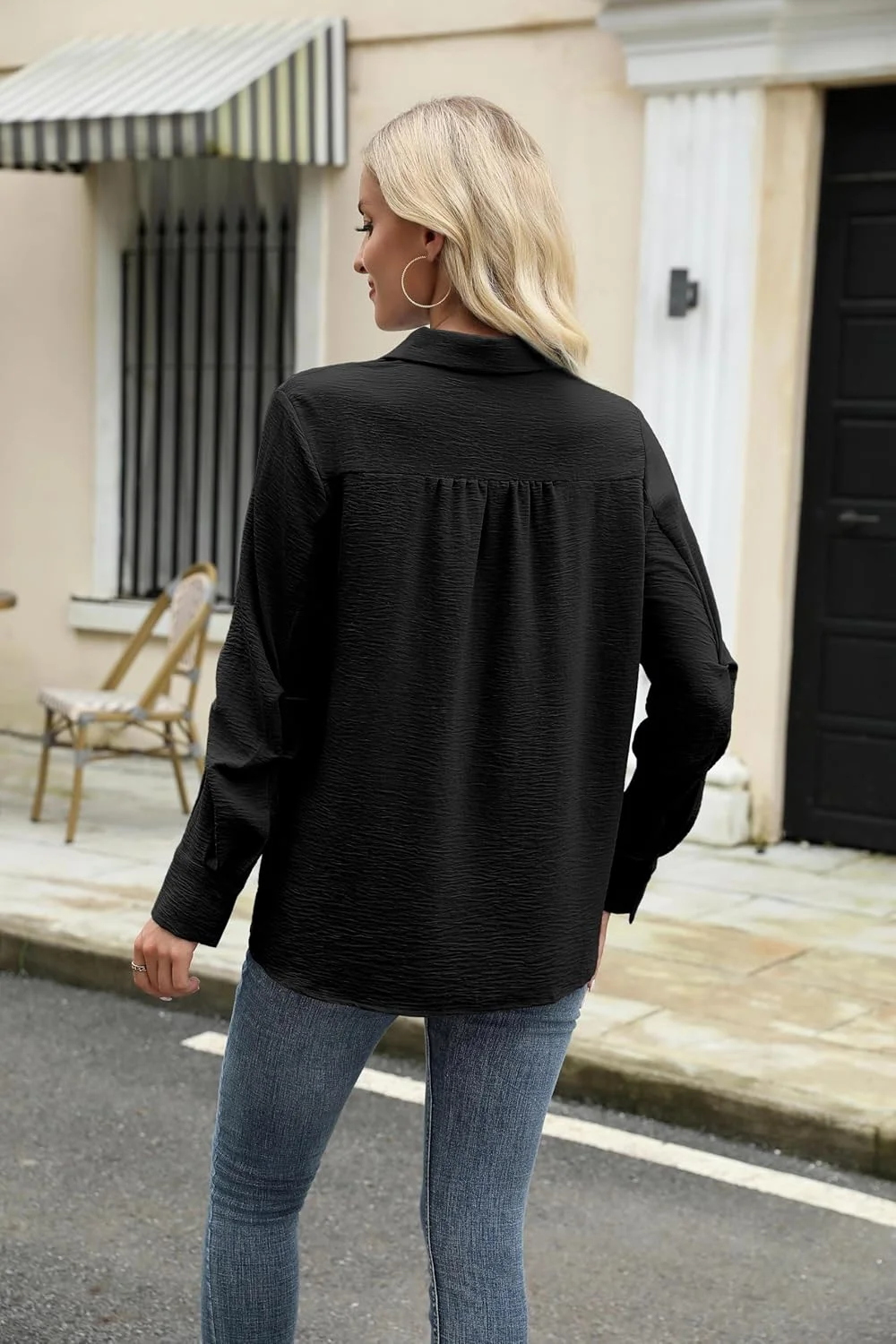 Cnlinkco بلوز زنانه دکمه دار آستین بلند، مناسب برای محیط کار، مهمانی و استفاده روزمره، به همراه جیب