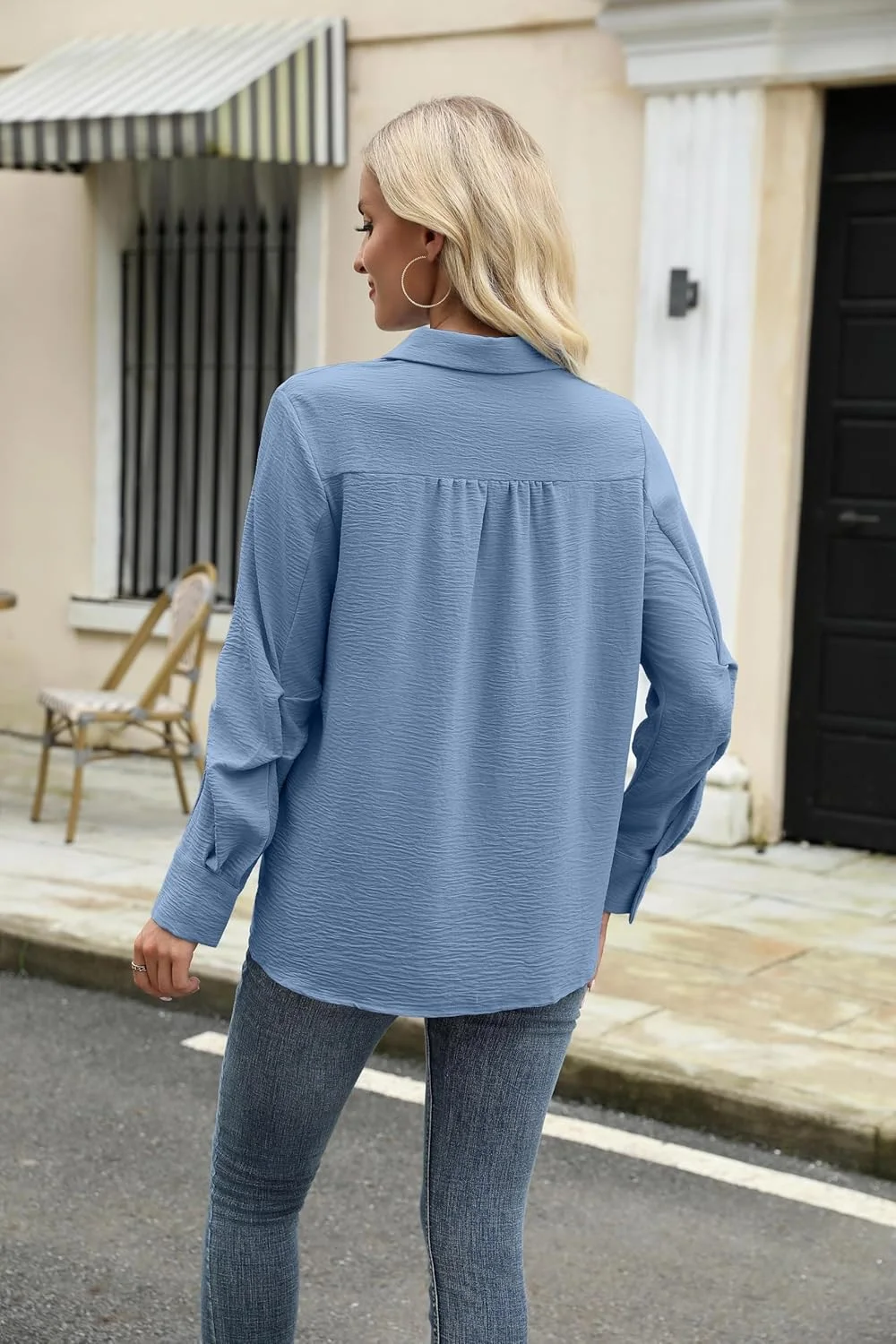 Cnlinkco بلوز زنانه دکمه دار آستین بلند مناسب پاییز با جیب، سایز بزرگ، مناسب مهمانی و استفاده روزمره