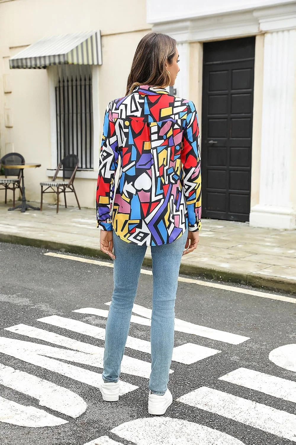 Cnlinkco تاپ های زنانه غیر رسمی تجاری، بلوزهای طرح دار آستین بلند زیبا، پیراهن های دکمه دار مد روز