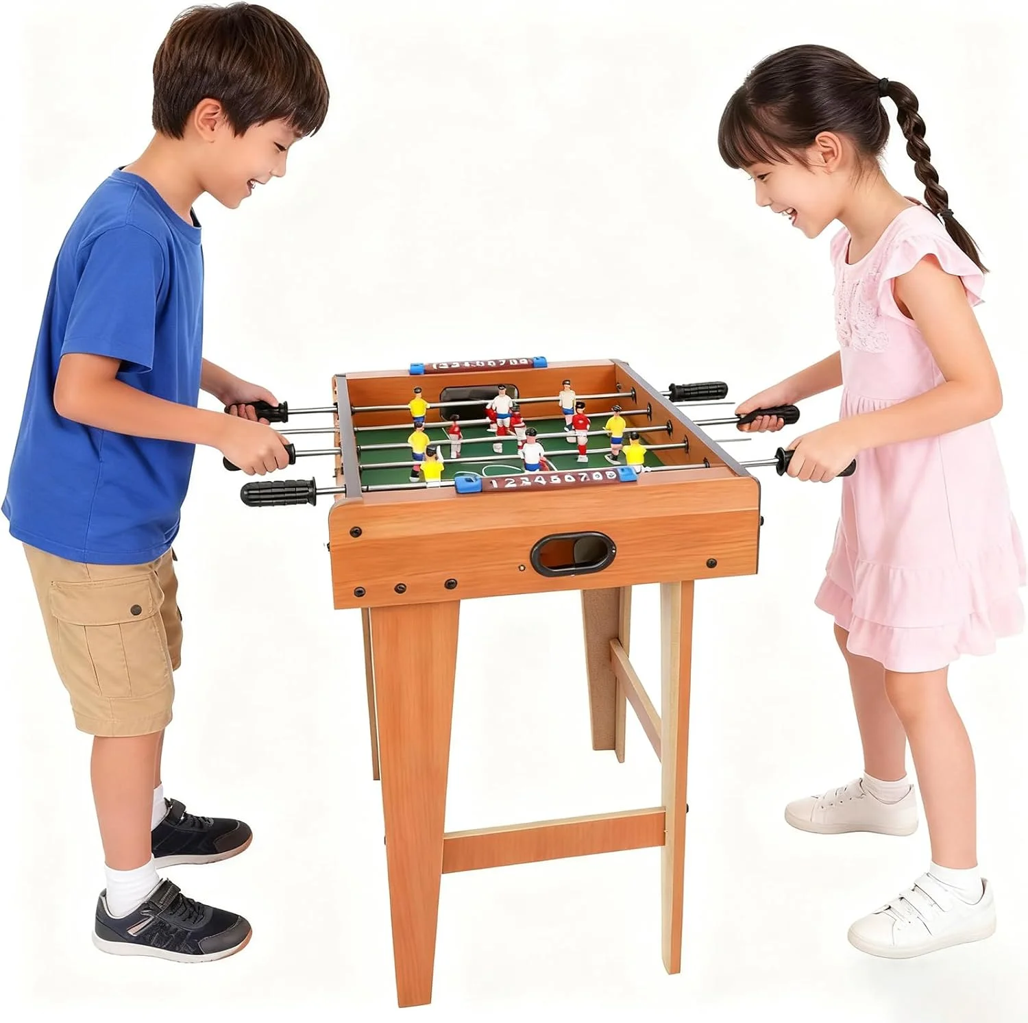 فوتبال دستی مدل FC22، ست قابل حمل، میز بازی چوبی با مونتاژ آسان به همراه توپ و بازیکنان، ست میز فوتبال دستی مناسب فضای داخلی برای بازی، اتاق بازی، به همراه توپ و بازیکنان