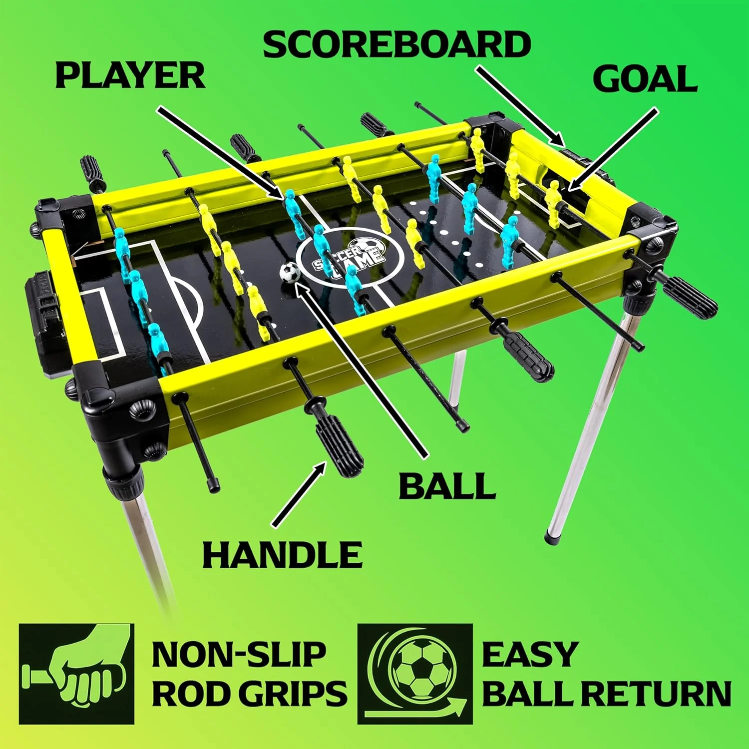 میز فوتبال دستی ۳۲ اینچی زرافه گرافیکی برای کودکان | میز فوتبال جمع و جور و بادوام | مونتاژ آسان | میز سبک وزن برای تفریح خانوادگی، اتاق بازی و رقابت دوستانه | ۸۱x۶۱x۷۰ سانتی متر