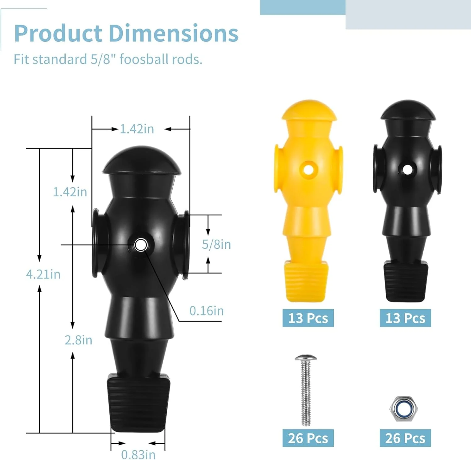 ۲۶ عدد آدمک فوتبال دستی، قطعات جایگزین فوتبال دستی رزینی، مجموعه بازیکن فوتبال دستی رومیزی برای مسابقات فوتبال دستی (مشکی و زرد) ۲۶ عدد آدمک فوتبال دستی، قطعات جایگزین فوتبال دستی رزینی، مجموعه بازیکن فوتبال دستی رومیزی برای مسابقات فوتبال دستی (مشکی و زرد)