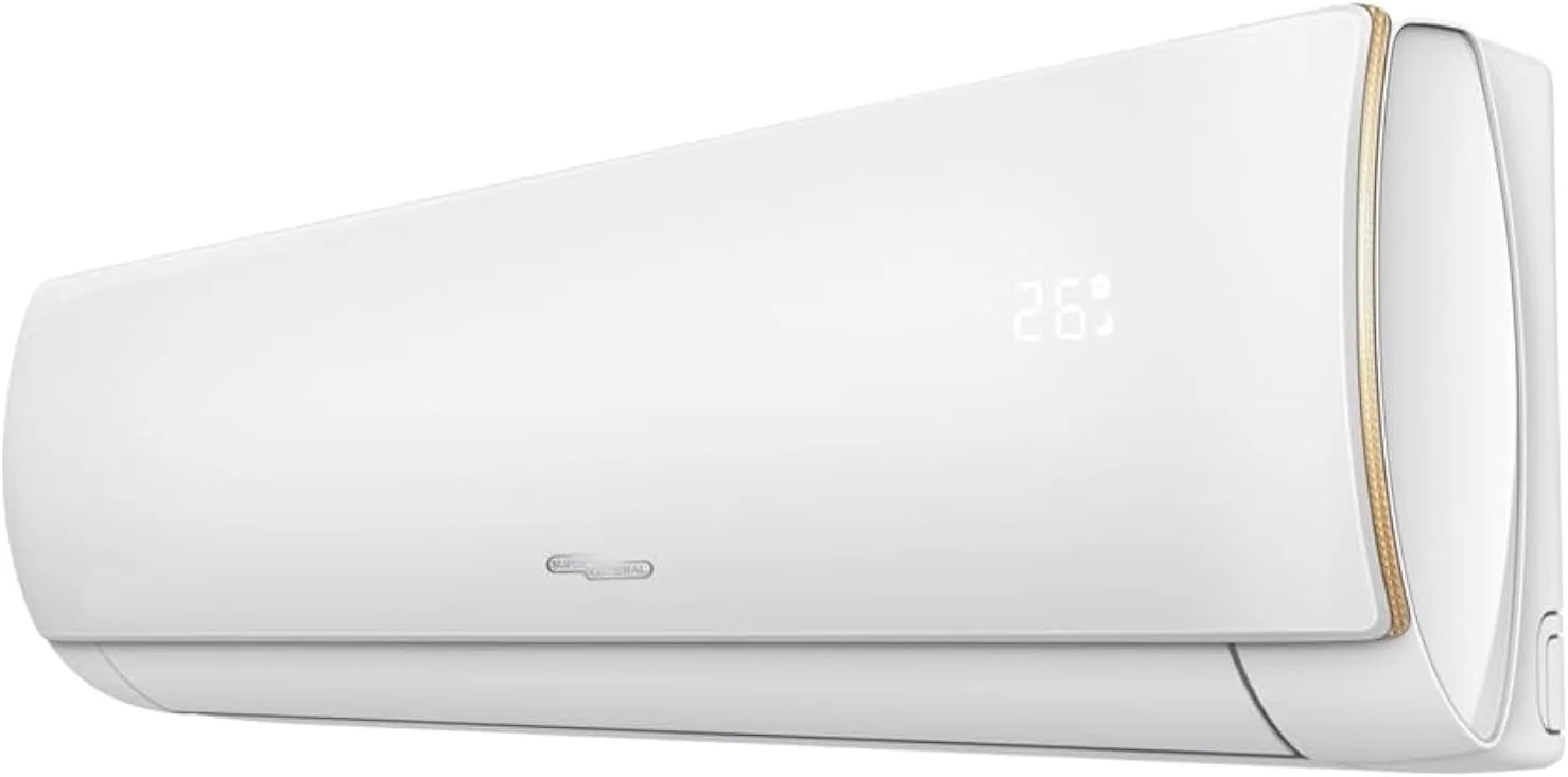 کولر گازی اسپلیت سوپر جنرال سری اینورتر 1.5 تن مدل SGS181i، 17500 BTU، گاز 410، پره طلایی، جریان هوای 4 طرفه، عملکرد بی صدا، 110W x 33.3D x 22.2H سانتی متر، سفید
