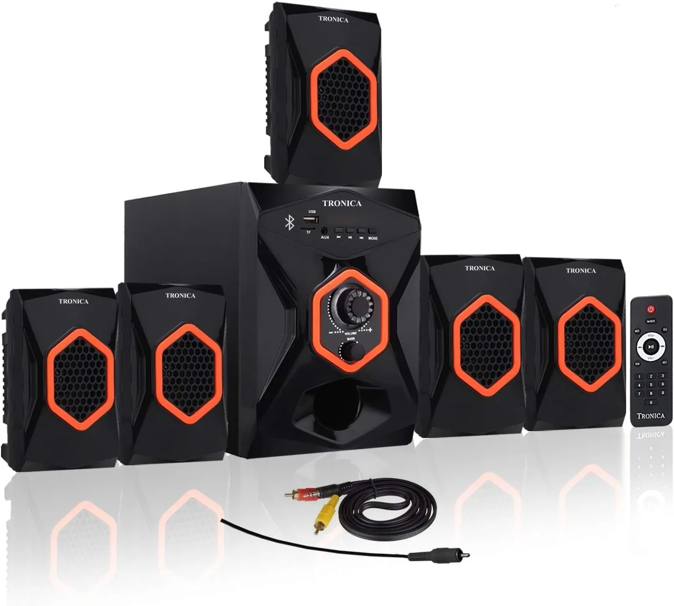 سیستم بلندگوی سینمای خانگی بلوتوثی 5.1 کاناله 3500 واتی سری کینگ ترونیکا با ساب ووفر قدرتمند، اتصال بی‌سیم، USB و کنترل از راه دور - ایده آل برای تلویزیون، کامپیوتر، لپ تاپ و تلفن