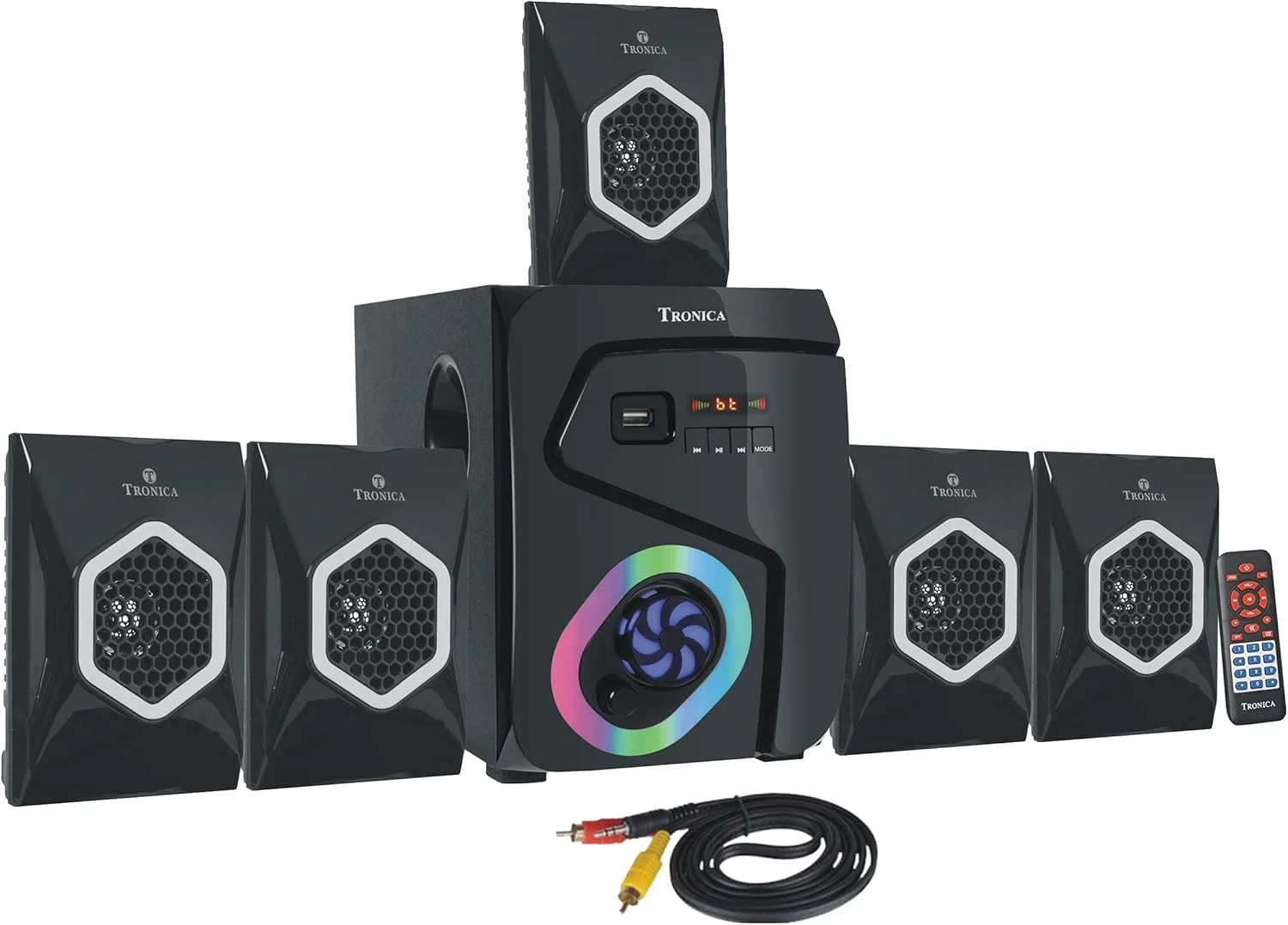 سیستم بلندگوی سینمای خانگی 5.1 ترونیکا Cowin Series با بلوتوث، سیستم چند رسانه ای با استریو FM، عملکرد USB/SD/MMC/AUX و جلوه های نورپردازی زنده | سیستم صوتی برای خانه