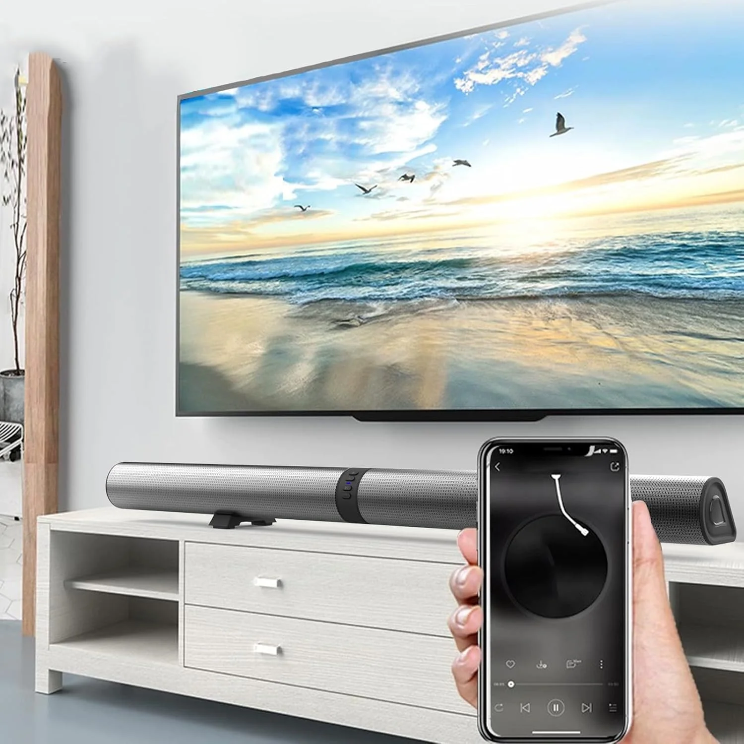 اسپیکر ساندبار بی‌سیم سیستم سینمای خانگی TV، BT 5.3، ساب ووفر 40 واتی، کیت اسپیکر ساندبار استریو سه بعدی برای کامپیوتر تلویزیون، دارای باتری 2000 میلی آمپری