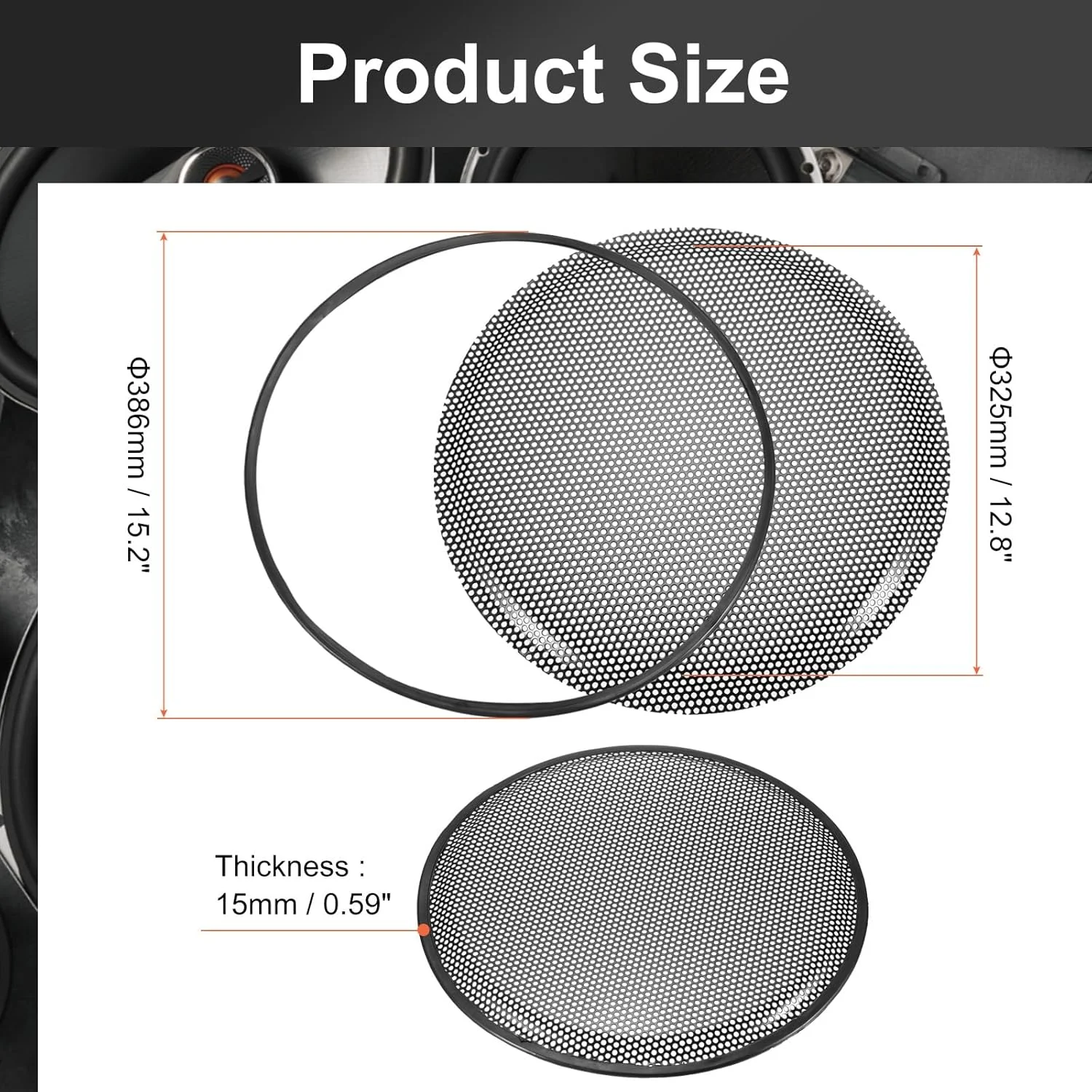 محافظ توری بلندگو سورسینگ مپ 15.2 اینچی فلزی، محافظ وافل بلندگوی ساب ووفر برای خانه، بلندگوی صوتی خودرو به همراه 4 عدد گیره توری و 4 عدد پیچ