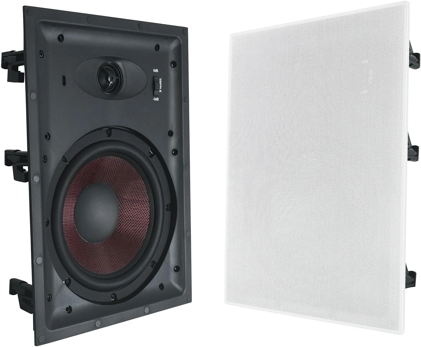 بلندگوهای دیواری 8 اینچی Rockville WA858 (جفت)، حداکثر توان 300 وات، 8 اهم، ووفر کولار، تیوتر گنبدی ابریشمی، قابلیت تنظیم صداهای زیر، برای سینمای خانگی و سیستم صوتی کل خانه