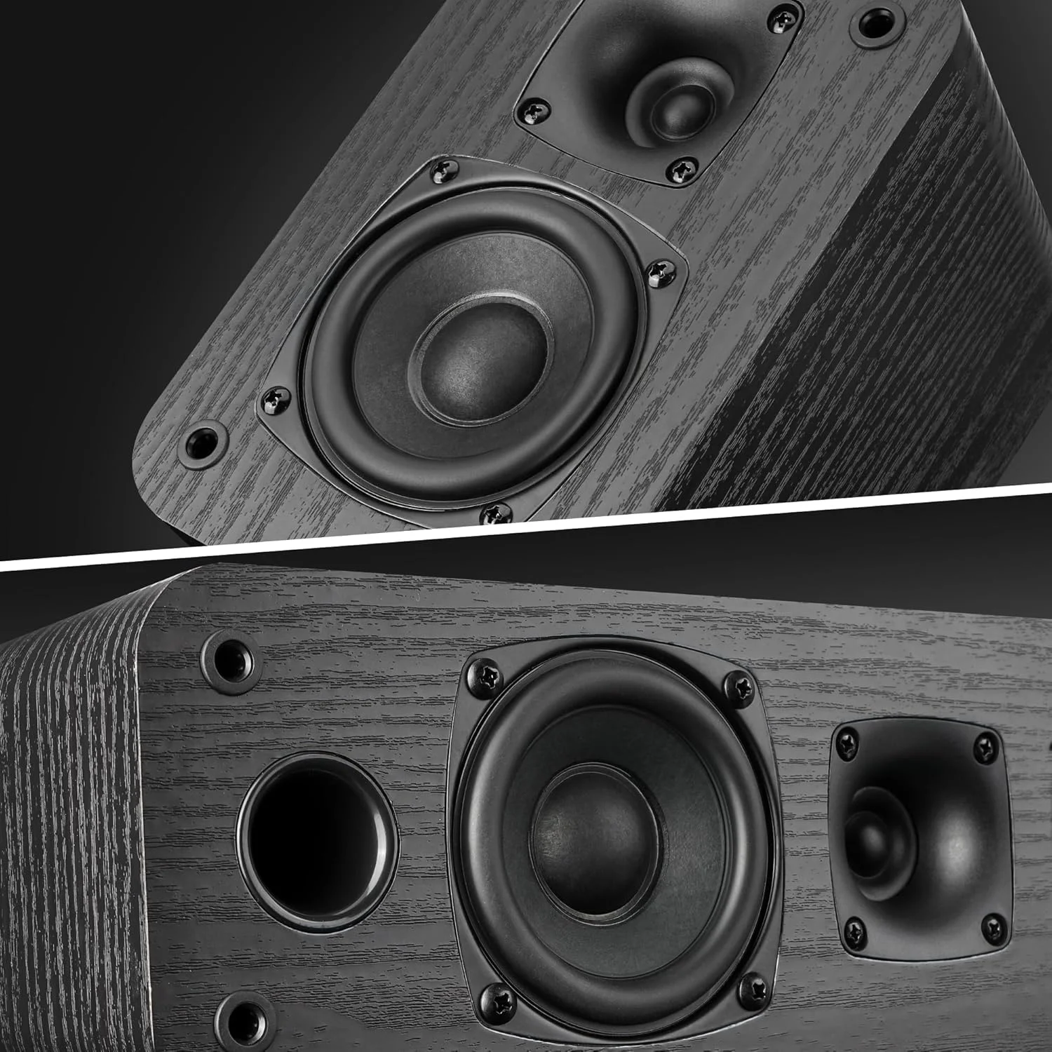 سیستم سینمای خانگی 5.0 Saiyin، بلندگوهای صدای فراگیر HiFi 100 واتی با صدای استریو فراگیر و بافت چوب کلاسیک رترو برای تلویزیون/رایانه شخصی، به آمپلی فایر یا گیرنده نیاز است، پسیو