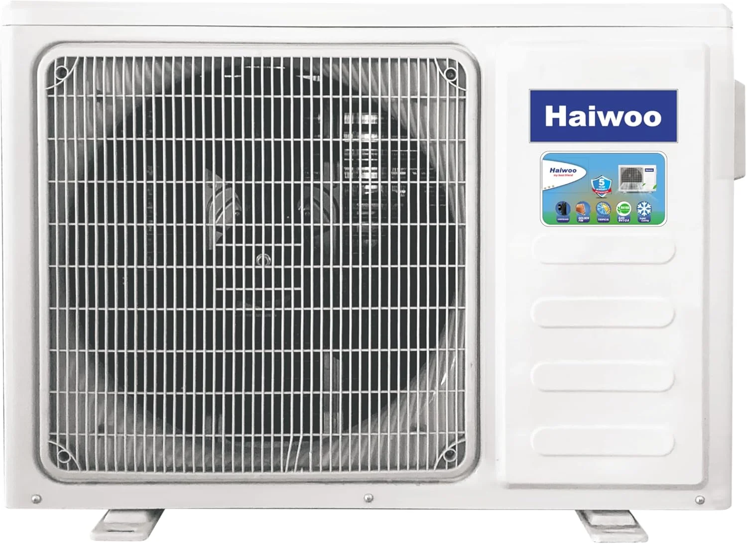 کولر گازی هایوو 1 تن ظرفیت 12000 BTU، کمپرسور گرمسیری T1 با راندمان بالا، پره های طلایی برای جلوگیری از خوردگی، مبرد: R410A، سفید