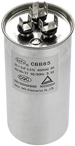 خازن کولر گازی 55+5 MFD uF، خازن استوانه ای آلومینیومی الکترولیتی دوگانه راه انداز موتور، ولتاژ قابل تحمل 450 ولت AC برای کندانسورهای سرمایشی یا پمپ های حرارتی