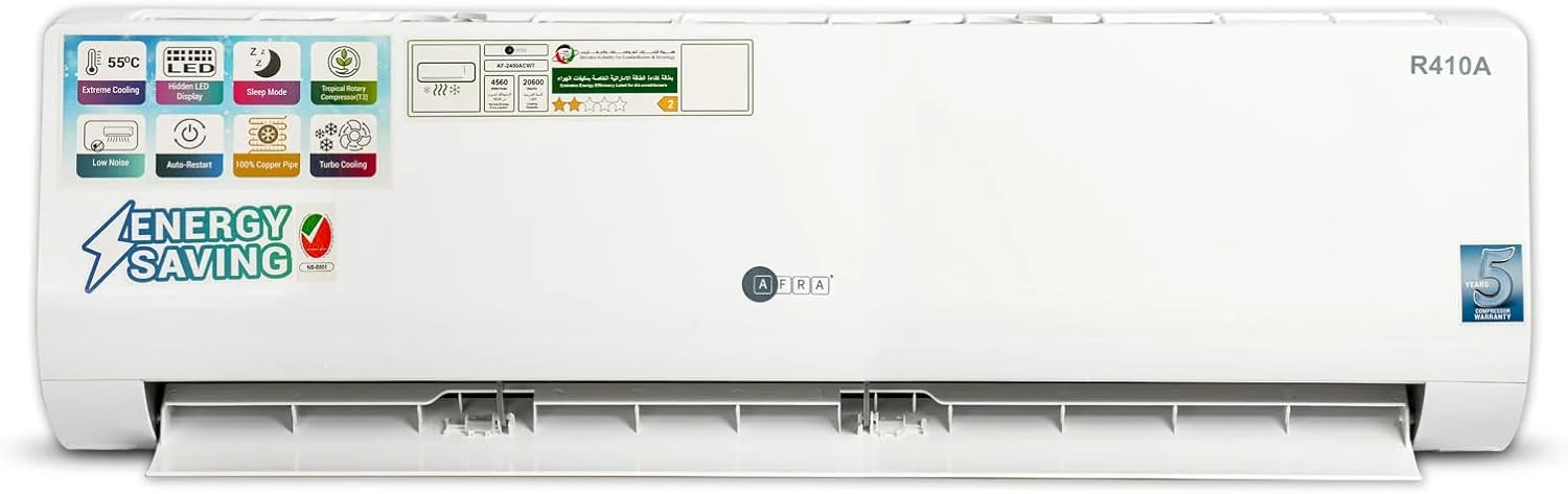 کولر گازی دیواری اسپلیت آفرا 1.5 تن T3 R410a - سرمایش فوق العاده، نمایشگر LED مخفی، حالت خواب، سیم مسی خالص، یخ زدایی هوشمند - راه اندازی مجدد خودکار، AF-1800ACWT