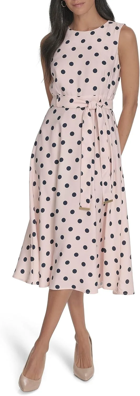 پیراهن میدی بدون آستین زنانه کمربند دار Calvin Klein مدل Aline