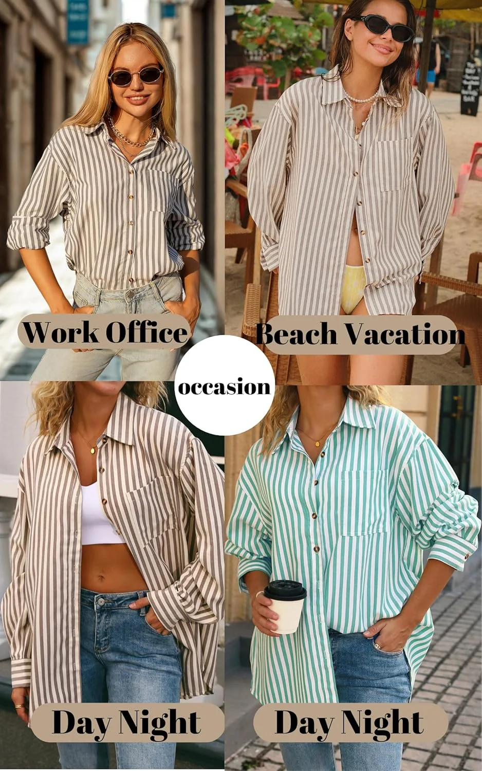 پیراهن زنانه راه راه دکمه دار CHYRII، بلوز آستین بلند غیر رسمی