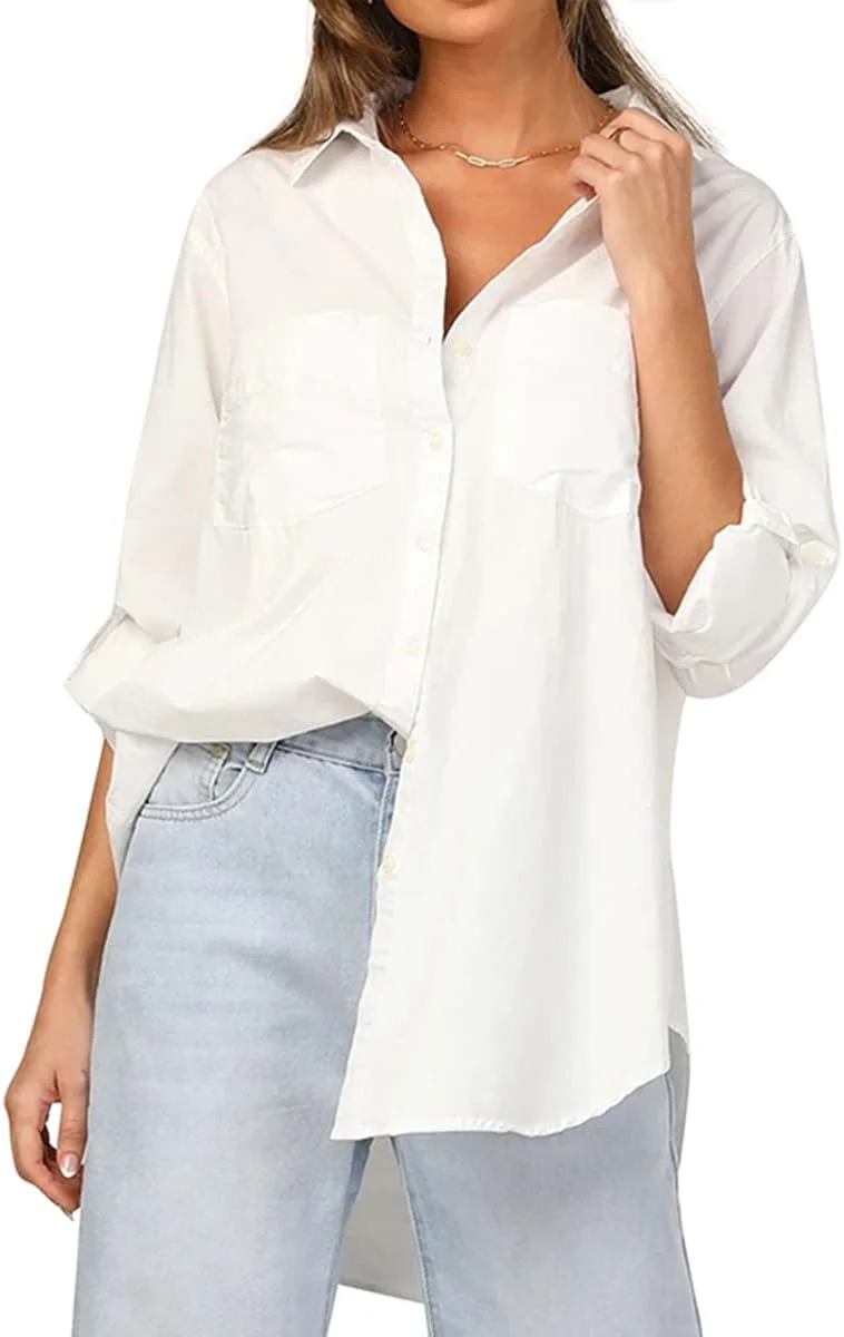 CHYRII بلوز زنانه دکمه دار آستین بلند یقه هفت با جیب