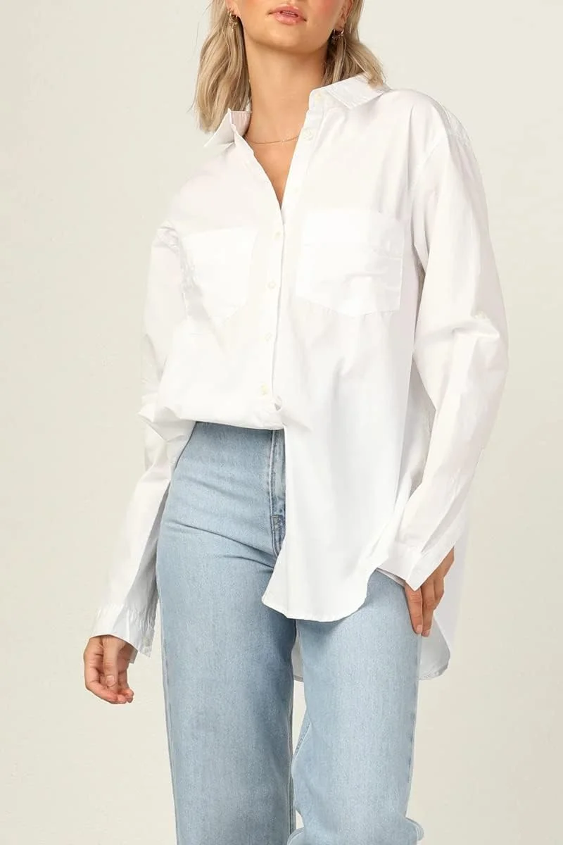 CHYRII بلوز زنانه دکمه دار آستین بلند یقه هفت با جیب